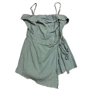 Princess Polly Moss Green Linen Wrap Romper